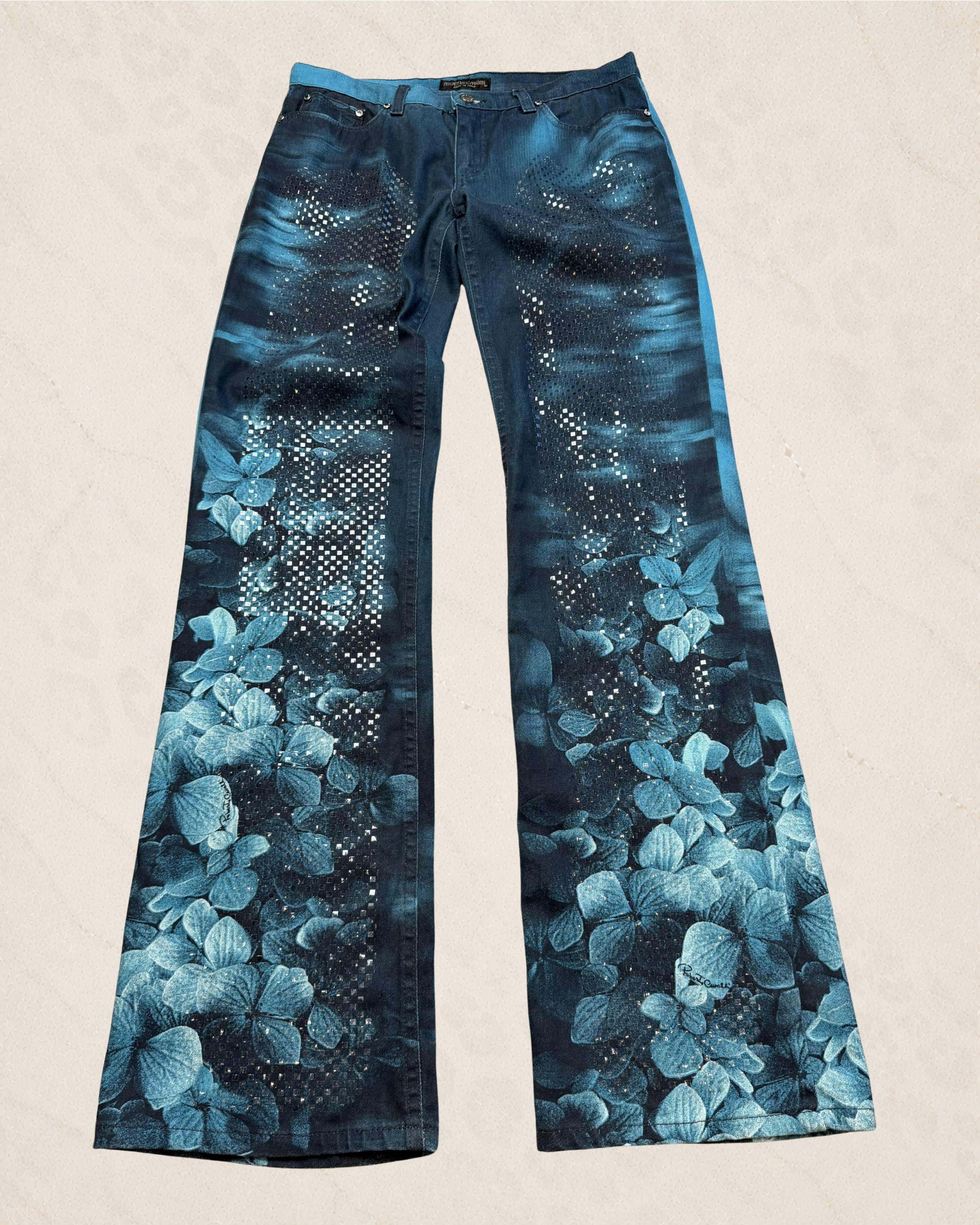 (M 31") FW2000 Roberto Cavalli Blue Frangipani Spectrum Pants