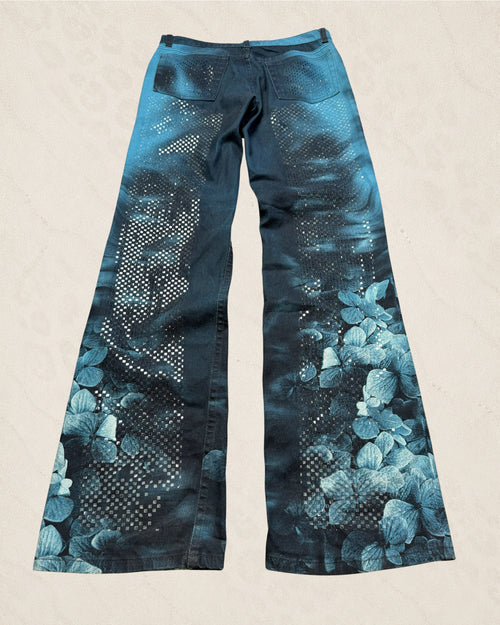 (M 31") FW2000 Roberto Cavalli Blue Frangipani Spectrum Pants