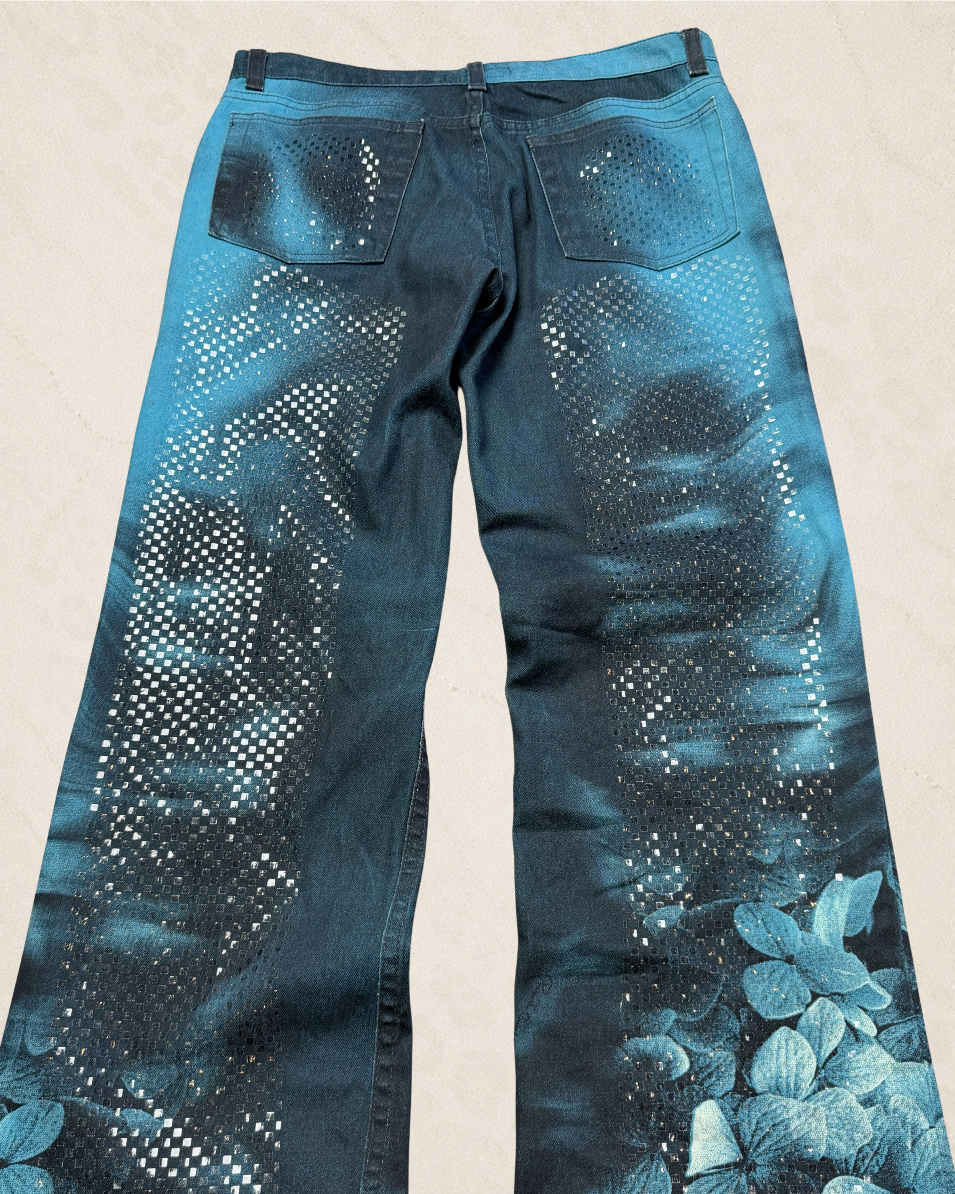 (M 31") FW2000 Roberto Cavalli Blue Frangipani Spectrum Pants