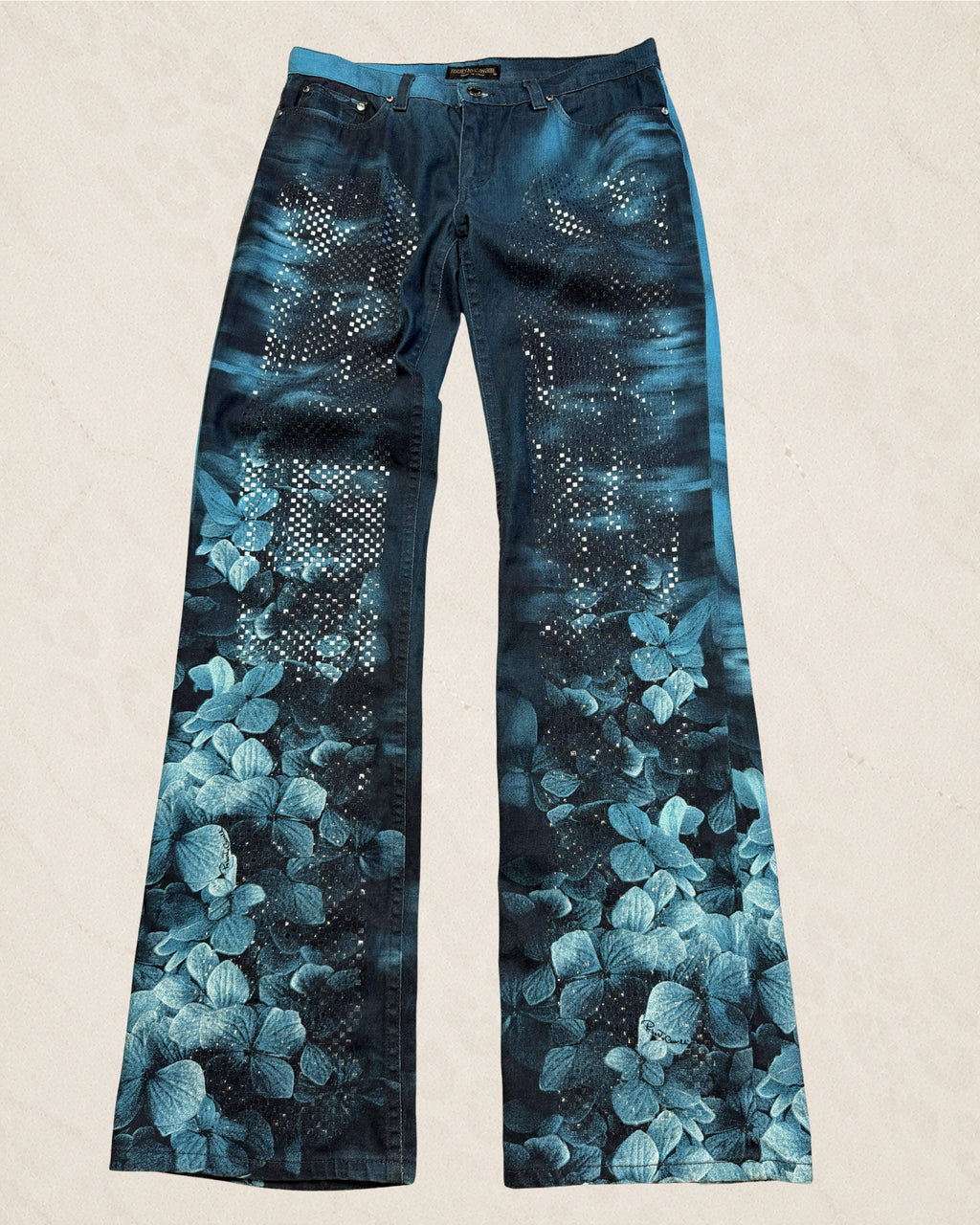 (M 31") FW2000 Roberto Cavalli Blue Frangipani Spectrum Pants