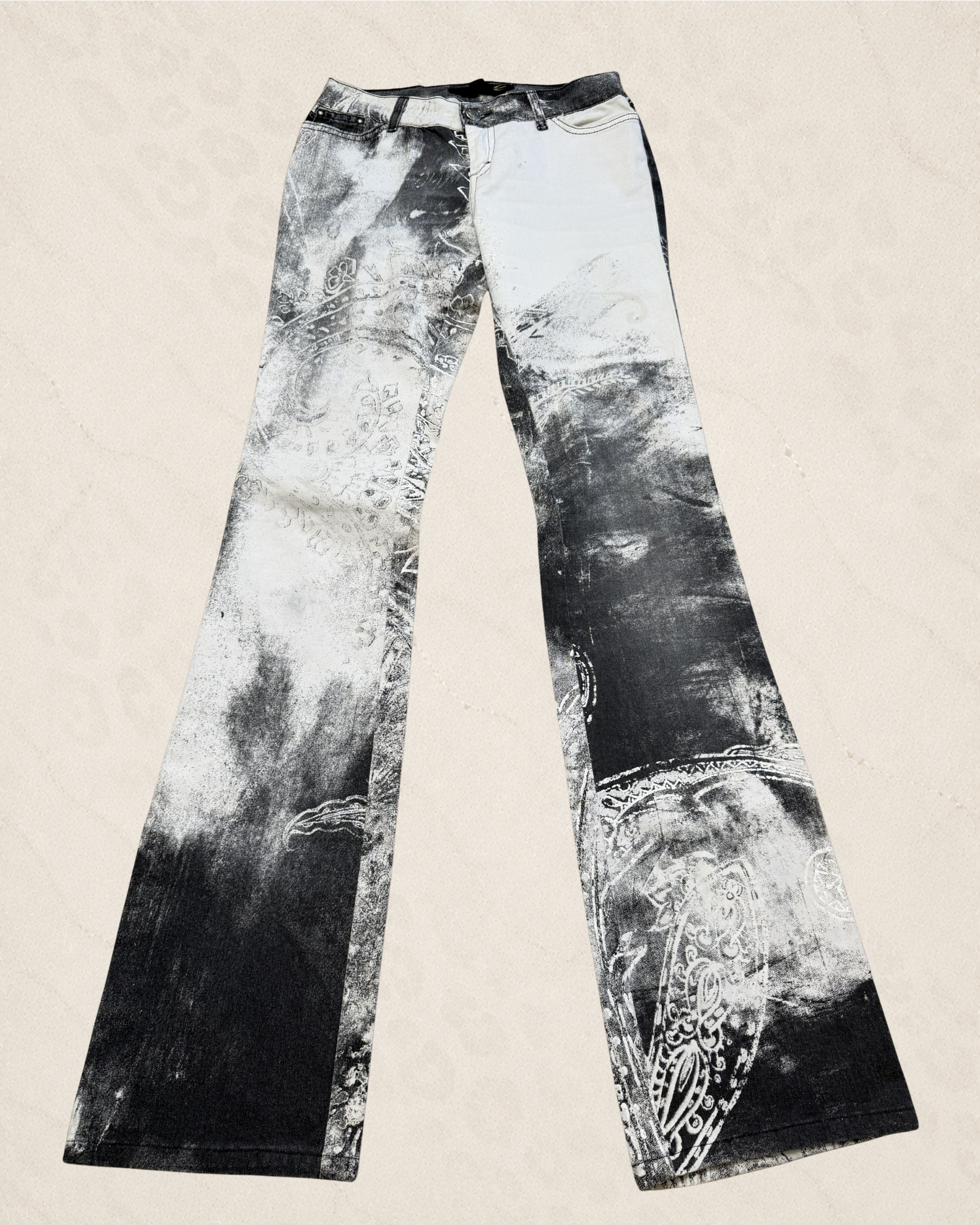 Size 26 Flared AW2003 Cavalli Spiritual Astro Black & White Pants