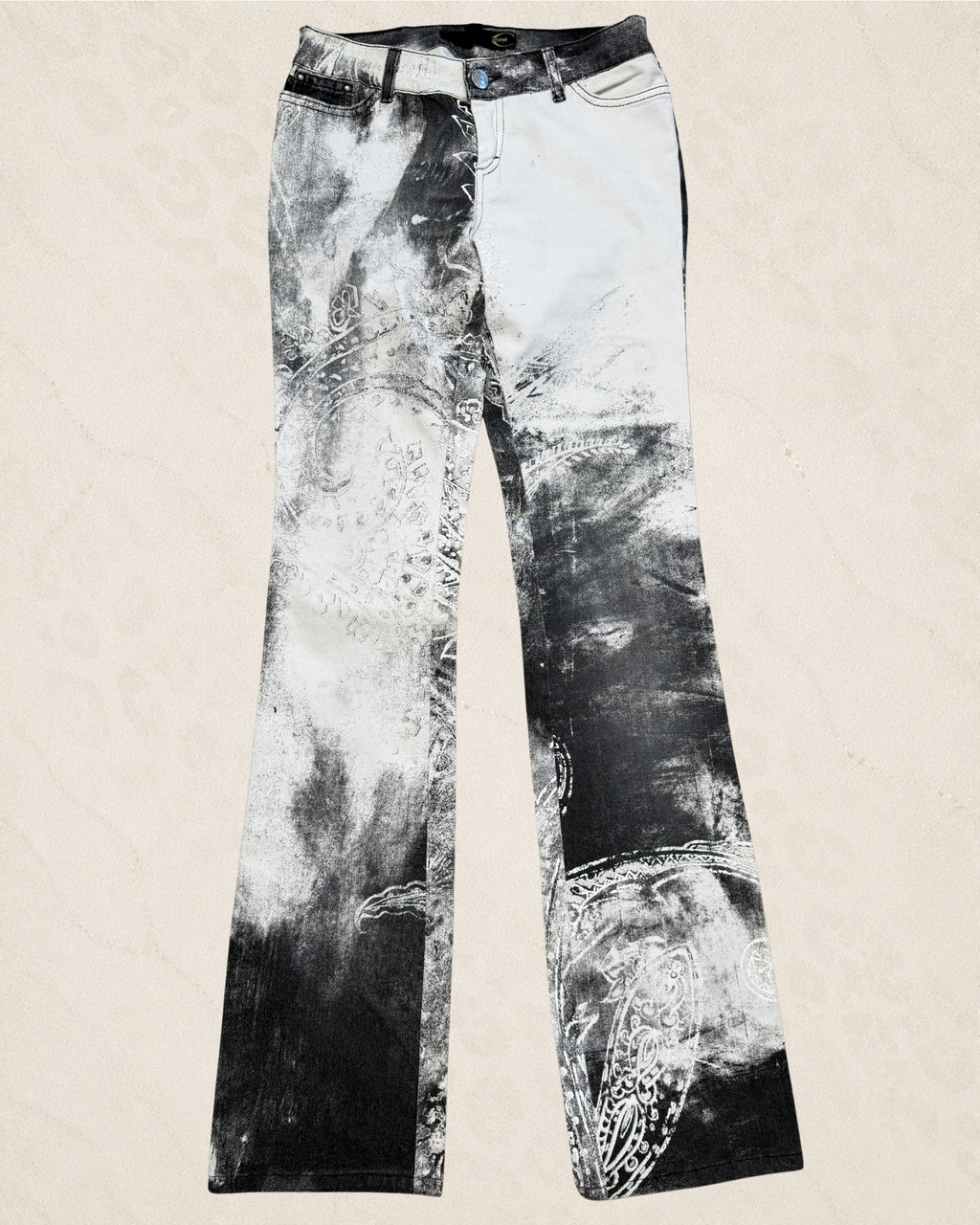 Size 26 Flared AW2003 Cavalli Spiritual Astro Black & White Pants
