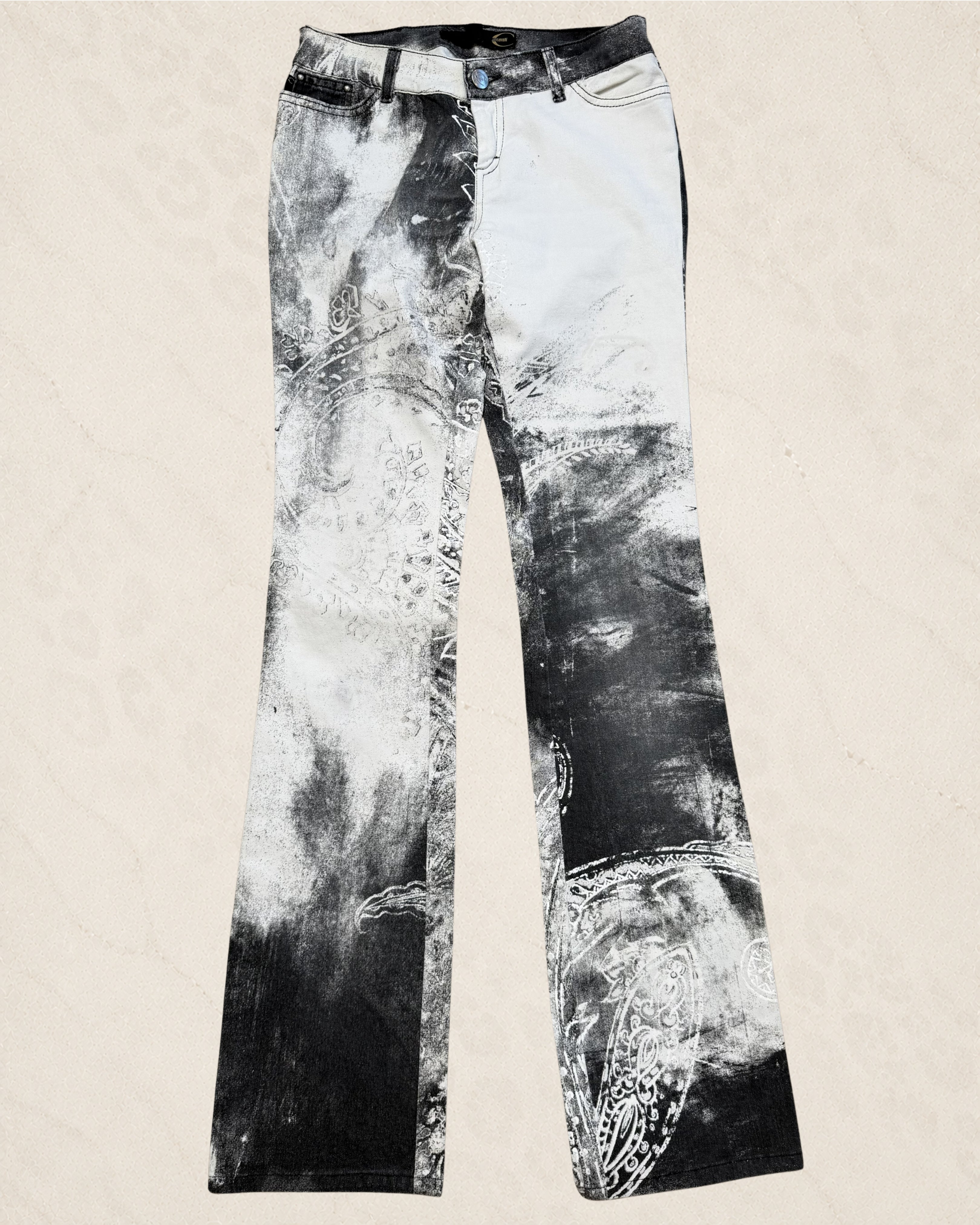 Size 26 Flared AW2003 Cavalli Spiritual Astro Black & White Pants