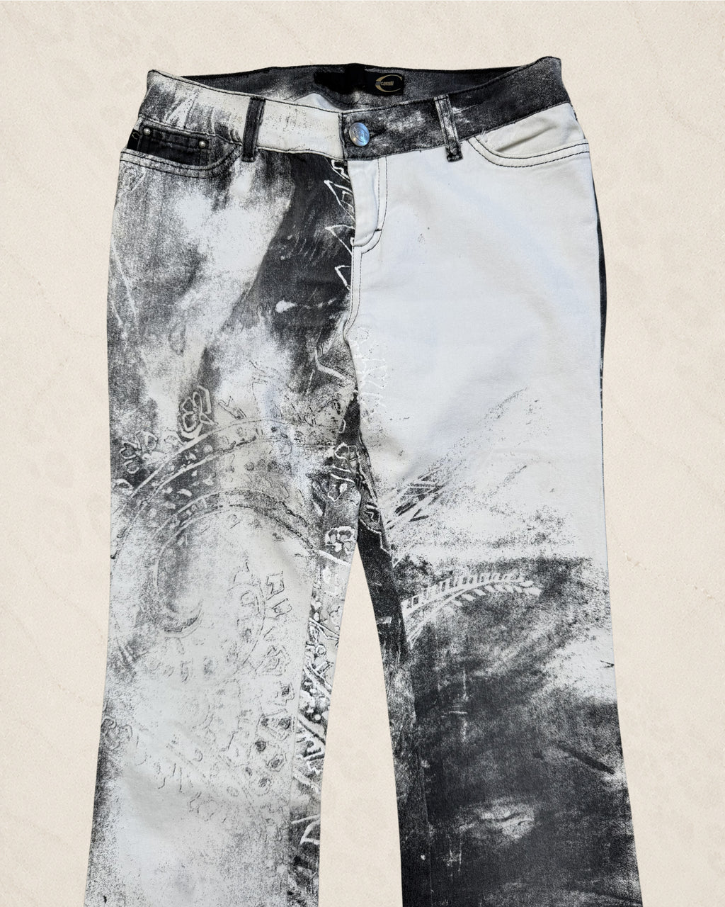 Size 26 Flared AW2003 Cavalli Spiritual Astro Black & White Pants