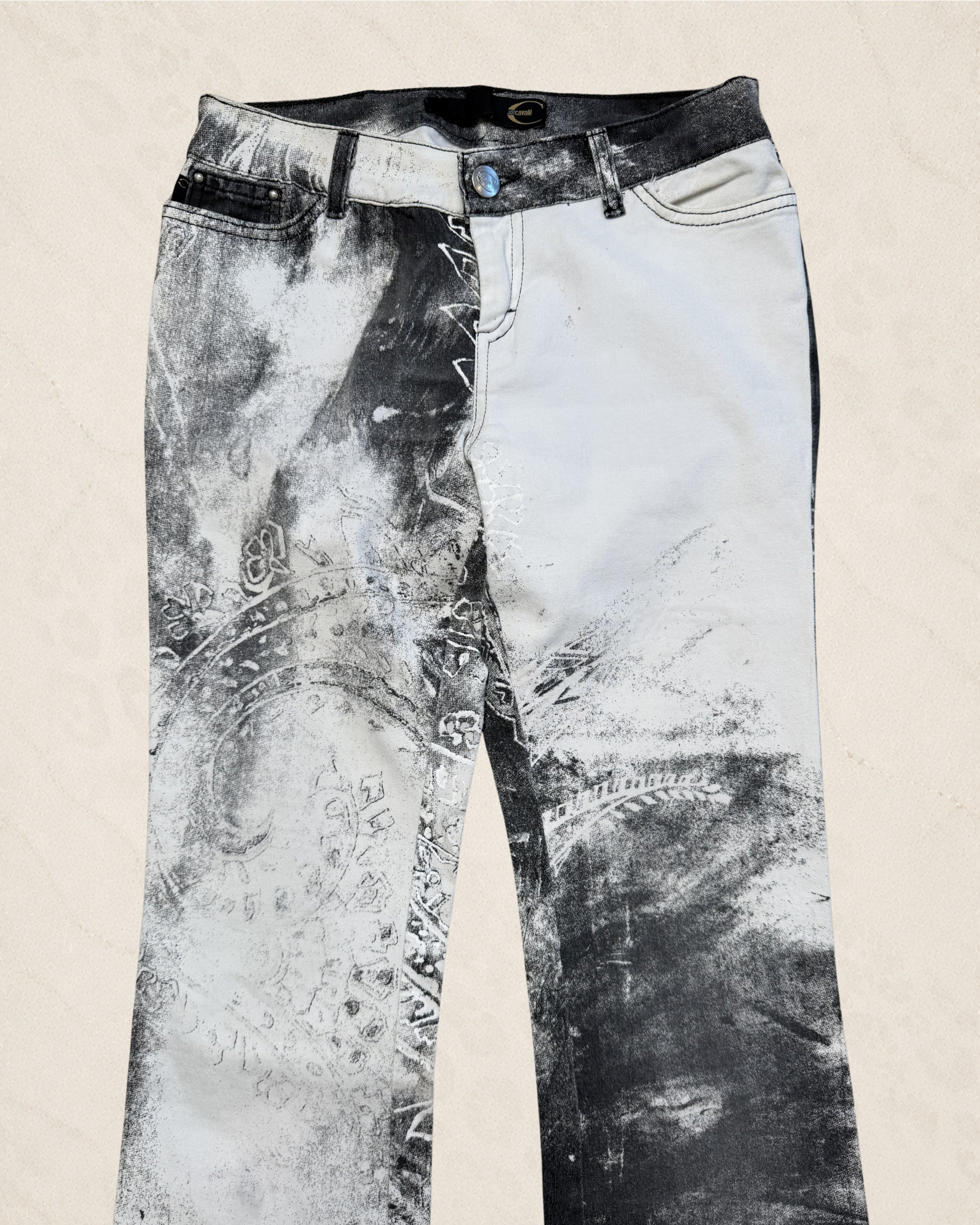 Size 26 Flared AW2003 Cavalli Spiritual Astro Black & White Pants